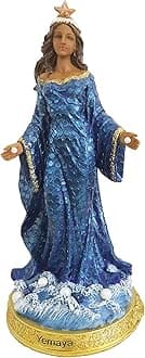 Santo Orisha Yemaya Sculpture Orisha Statue Yemaya Estatua Santeria Sculpture (8 Inches), Blue, White, Gold