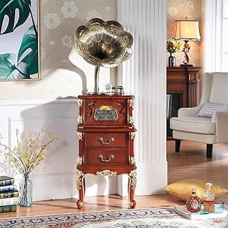 Hi-Fi&Home Bronze Vintage Classic Retro Antique Phonograph Gramophone Turntable Vinyl Record Player Stereo Speakers Home Decoration System Control