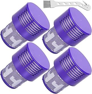 V10 Filters for Dyson V10 Cyclone Series, 4 Pack Plus 1 Clean Brush, Compatible with V10 Absolute, Animal, Total Clean, SV12, Replace Part No. 969082-01