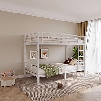 Metal Twin XL Over Twin XL Bunk Bed for Kids & Adults with Extra Thick Support Columns & Higher Guardrail, Squeak-Free, Heavy Duty, No Box Spring Needed, Easy Assembly, White