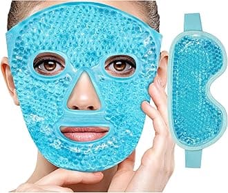 Ice Face Mask Reusable Cold Gel Mask for Puffiness/Dark Circles/Eye Bags/Dry Eyes/Headaches/Migraines/Stress Relief, Ice Pack for Face (Blue)