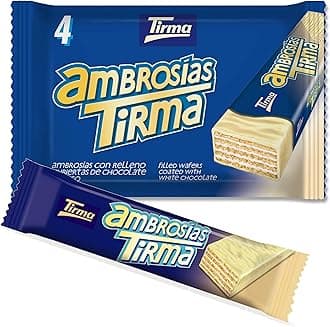 Tirma White Chocolate Wafer 86g | 4 Individually Wrapped Cream Filled Wafer Bars | Smooth & Crispy Texture | Snack for On-the-Go & Desserts | Made in Spain