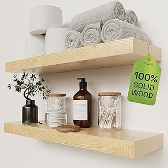BAOBAB WORKSHOP Wood Floating Shelves for Bathroom Wall - Rustic Shelf 24 inch - Floating Wooden Shelves for Bedroom Kitchen Living Room - Natural Wood Shelves, 24W x 6.7D, Set of 2