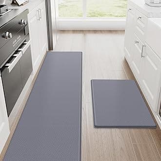 Kitchen Mats, 2PCS Kitchen Rugs, 17.3"×30"+17.3"×70" Cushioned Anti Fatigue Floor Mat, Non-Slip Standing Desk Mat, Waterproof Kitchen Rug Set for Home, Office,Grey