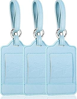 Teskyer 3 Pack Luggage Tags, PU Leather Luggage Tags for Suitcases, Luggage Labels with Name ID Card, Noticeable, Durable, Travel Accessories