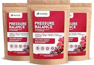 Herbaly Wellness Collection Pressure Balance Tea - 9 Superherbs - Natural, Organic, Non-GMO, Caffeine-Free, Sugar Free - 3 Pack, 90 Pyramid Tea Bags