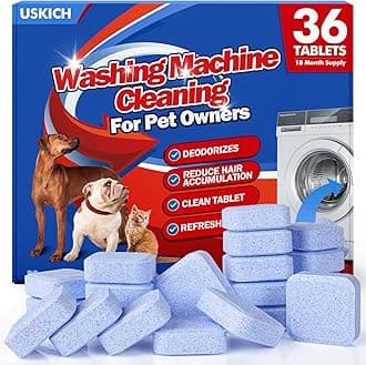 USKICH 36 Pack Washing Machine Cleaner Tablets For Pet Owners,Washer Machine Cleaner Remove Stubborn Pet Hair, Eliminates Smells,Compatible with HE, Top & Front Load Washer