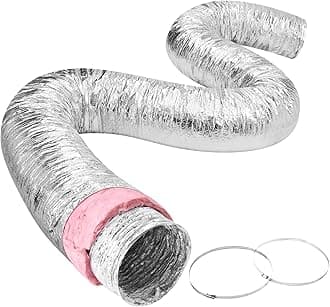 VEVOR 8 Inch Insulated Flexible Duct R-6.0，25 Feet Long with 2 Duct Clamps, Heavy-Duty Three Layer Protection Air Ducting Hose for HVAC Heating Cooling Ventilation and Exhaust Ductwork Insulation
