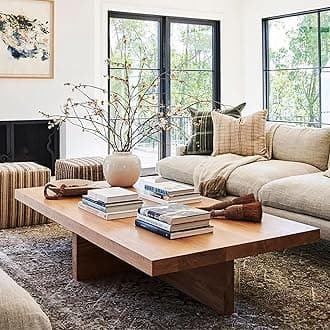 Scandinavian Solid Wood Coffee Table,Large Coffee Tables for Living Room,Rectangle Coffee Table Pine Center Table Cocktail Table with Cross Legs(47.2" L x 23.6" W x 17.7" H, Brown)