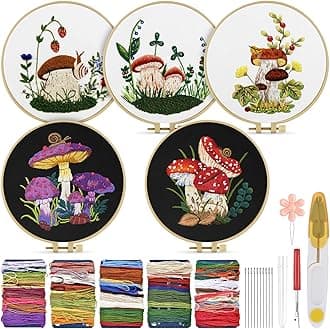 - TINDTOP Embroidery Kit for Adult for Beginners, 5 Sets Mushroom Embroidery Kit for Beginners Include Embroidery Cloth Hoops Threads for Craft Lover Hand Stitch with Embroidery Skill Techniques