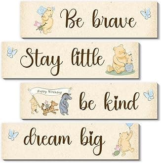 BirtDerr 4Pcs Winie Wall Decorations-he Pooh Baby Stuff-Bedroom Wall Decor-Adorable Pooh Sign for Room Nursery Decor-Baby Shower Decorations(Classic)