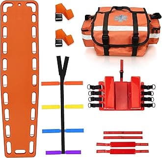 SURGICAL ONLINE First Responder EMT Backboard Spine Board Stretcher Immobilization with Head Bed and Spider Straps - Gift EMT Trauma Bag … (Orange)