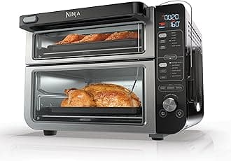 Ninja DCT451 12-in-1 Smart Double Oven with FlexDoor, Thermometer, FlavorSeal, Smart Finish, Rapid Top Convection and Air Fry Bottom, Stainless Steel