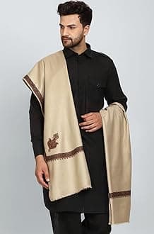 SWI WITH LABEL Men's Embroidered Fine Acrylic Shawl | Men's Shawl Inspired by intricate traditional Kashmiri embroidery work | Felicitation Shawl to honor chief guests