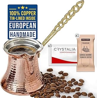 CRYSTALIA Premium Quality Handmade Turkish Coffee Pot, Turkish Coffee Maker, Cezve, Greek Arabic Coffee Pot, Hammered Copper Coffe Pot, Butter Pot, Copper Pot, Jazzve