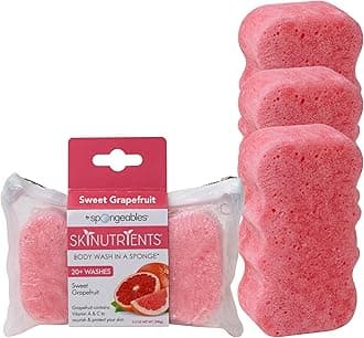 Spongeables Skinutrients Moisturizing Body Wash in a Sponge 20+ Washes Paraben and CrueltyFree Pack , Pink, sweet grapefruit, 3 Count