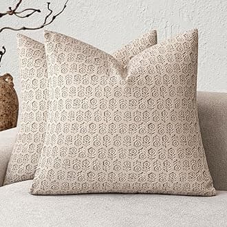 Foindtower Set of 2 Decorative Neutral Floral Print Throw Pillow Covers Vintage Accent Farmhouse Cushion Covers Boho Home Decor for Sofa Couch Chair Bedroom Living Room,24×24 Inch,Ivory Beige