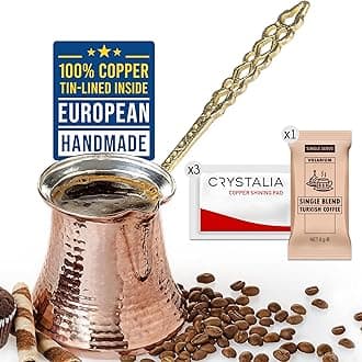 Volarium CRYSTALIA Premium Quality Large Turkish Coffee Pot, 425ml Greek Arabic Coffee Maker, Hammered Copper Cezve, Copper Pot, Greek/Arabic Coffe Pot, Turkish Cofee Maker