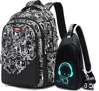 Large Nylon Backpacks for Boys & Girls, Waterproof Satchel with Print, School Bags for 8-16 Years