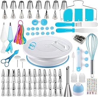 Cake Decorating Kit,137pcs Cake Decorating Supplies with Cake Turntable for Decorating,Pastry Piping Bag,Russian Piping Tips Baking Tools, Cake Baking Supplies for Beginners(Blue)