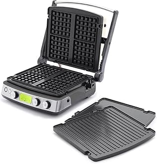 GreenPan Elite 7-in-1 Multifunctional Contact Grill & Griddle, Healthy Ceramic Non-Stick Coating, Grill and Waffle Plates, Adjustable Umbrella & Scissors, Closed Press/Open Flat