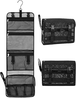 RelavelTravel Hanging Toiletry Bag for Men Women Travel Kit Shaving Bag Waterproof Large Makeup Bag Wash Bag Makeup Organizer Cosmetic Case for Bathroom Shower Shower Caddy Black