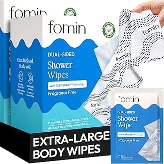 Travel Shower Wipes - 20 Pack - No Rinse XL Bathing Wipes with Vitamin E - Fragrance-Free Full Body Wipe for Adults - Individually Wrapped Waterless Bath Wipe for Hygiene, Camping, & Gym