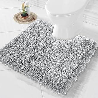 Yimobra Toilet Rugs U Shaped Washable, Extra Thick Soft Absorbent Chenille Contour Bathroom Rugs for Toilet 24x24 Inch, Quick Dry Non Slip Toilet Mat for Bath Floor, Light Grey