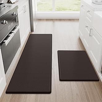 StepRite Kitchen Mats, 2PCS Kitchen Rugs, Cushioned Anti Fatigue Kitchen Mats for Floor, Non-Slip Standing Desk Mat, Waterproof Kitchen Rug Set for Kitchen, Floor, Office,17.3"x30"+17.3"x47",Chocolate