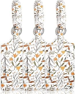 Teskyer Luggage Tags, 3 Pack Premium PU Leather Luggage Tags for Suitcases, Privacy Protection Travel Bag Tags, White Background Leaves