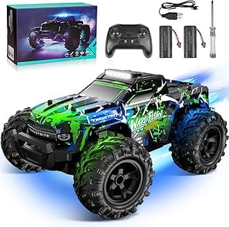 Remote Control Cars - 1:18 Rc Car HighSpeed 25KMH+ LED Light with Spray 2.4GHz All Terrain Off Road Truck Toys 2 Rechargeable Batteries 60 Min Playtime Fast Racing Toy for Kids Adults - Green