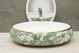 HISRE Designer Ceramic Table Top Sink Basin for Bathroom | Over Counter Wash Basin for Living Room | Washbasin Countertop (24 x 17 x 5.5 Inch) (Style - 8) G3903