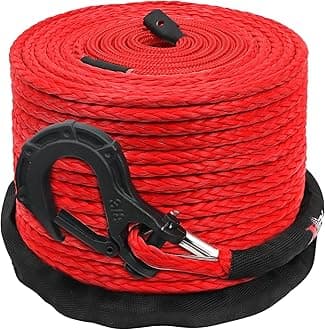 XPV 3/8" x 100ft Synthetic Winch Rope 23,809lbs Dyneema Winch Line Cable Rope with Hook and Sleeve Protection Red