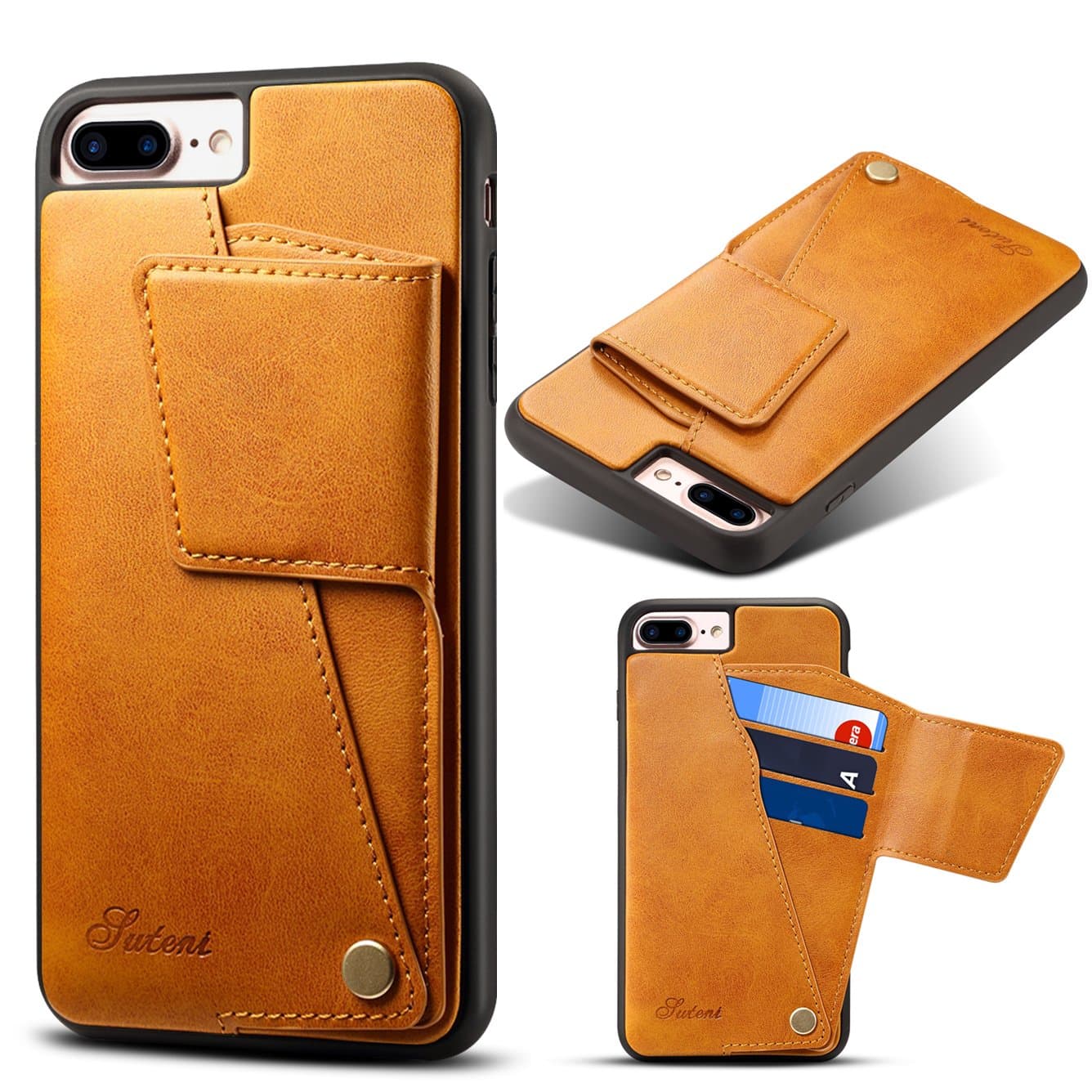 iPhone 6 Plus Case, iPhone 6S Plus Case, Premium Leather Wallet with Card Holder for Men/Women's Back Cell Phone Shell Skin Flap Cover for Apple iPhone 6Plus 6SPlus (Khaki)