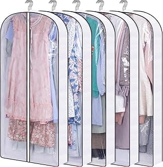 SLEEPING LAMB 50" Clear Garment Bags for Hanging Clothes Storage 4" Gussetes Dress Bags for Closet Storage Coat Cover for Suits, Sweater, Jacket(5 Packs)