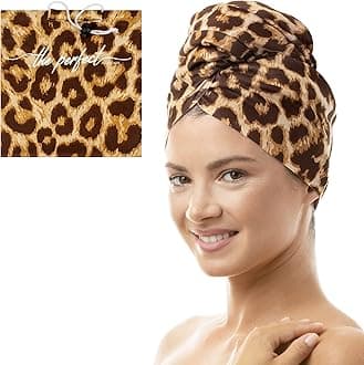 THE PERFECT HAIRCARE Microfibre Hair Towel Wrap for Women - Absorbent Quick Drying Turban for Curly and Long Hair for Girls and Kids - Anti Frizz (Leopard)