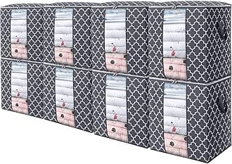 WISELIFE Storage Bags 8 Pack/100L Large Blanket Clothes Organization and Storage Containers for Comforters,Bedding, Foldable Organizer with Reinforced Handle, Clear Window, Sturdy Zippers,Gray