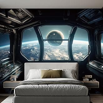 Large 3D Peel and Stick Space Wall Mural Space Ship Wallpaper 133" W X 98.4" H Large Dark Blue Universe Wall Mural Self-Adhesive for Office Game Room Bedroom Living Room