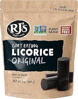 RJ's Soft Australian Licorice, Original Black Flavor, Resealable Bag, 7 Ounce (1-Pack) | Non-GMO, No Palm Oil, Plant Based | Soft & Chewy Licorice Candy, Made in Australia
