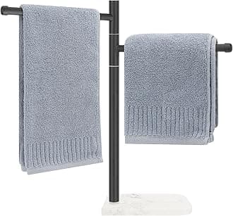 Standing Hand Towel Holder, Hand Towel Stand with Marble Base, 304 Stainless Steel Towel Rack with 2 Swivel Arm, Countertop Stand Towel Ring Towel Bar for Bathroom (Matte Black)