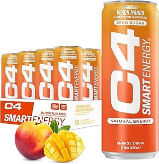Cellucor C4 Smart Energy Drink – Boost Focus and Energy with Zero Sugar, Natural Energy, and Nootropics - 200mg Caffeine - Peach Mango - 12 FL OZ (355 ml) - Pack of 12