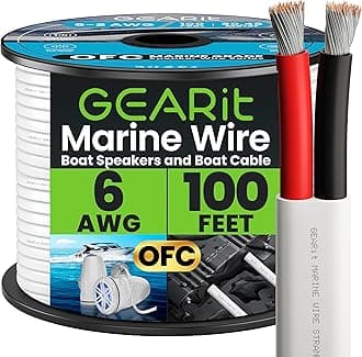 GEARit 6 Gauge Marine Wire, 6/2 AWG (100ft) Duplex 2-Conductor Insulated Red & Black Cable, Marine Grade Tinned Copper Oxygen Free for Boat, Automotive, RV, Camper, Trailer, Electrical