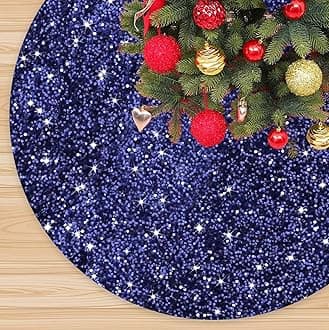 Navy Christmas Tree Skirt 21 Inch Sequins Christmas Tree Skirts for Tabletop Trees Sparkle Tree Skirt Mini Navy Blue Tree's Cover Mat Glitter Velvet Trees Skirts for Christmas Party Decor