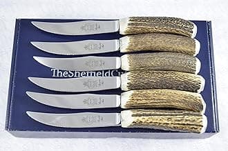 Six Boxed Genuine Stag Horn/Antler Handle Steak Knife Made In Sheffield England Stamped Sheffield England