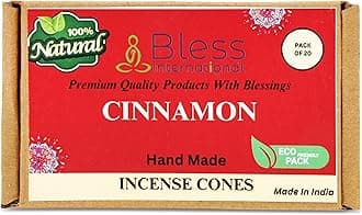 Bless International Cinnamon 100%-Natural-Incense-Cones Handmade-Hand-Dipped Organic-Chemicals-Free for-Purification-Relaxation-Positivity-Yoga-Meditation The-Best-scents (20 Count)