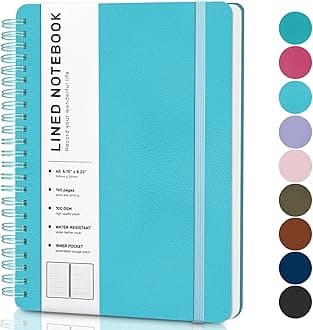 Light Blue Lined Spiral Journal Notebook with 160 Pages, 8×5.7in, A5 Spiral Notebook, Journaling Notebooks for Work, School, Women, Men, College Ruled Spiral Notebook, Hardcover Leather Journals