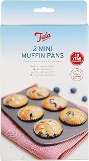 Tala 2 Mini Muffin Tin Non-Stick Baking Tray - Even Heat Muffin Trays for Mini Cupcakes, Snacks & Appetisers - Carbon Steel, Wide Flat Handles, Dishwasher & Freezer Safe, Grey, 17 x 11 x 1.5 cm