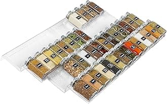 Lifewit Spice Drawer Organiser, Spice Rack for Inside Drawer, Adjustable Seasoning Jars Storage Tray for Cupboard, Acrylic Drawers Shelf for Kitchen, Countertop, Cabinet, 4 Tiers, Set of 8, Black