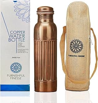 Antique Copper Water Bottle For Drinking 32 Oz Copper Vessel with Canvas Carry Bag, Large Ayurvedic Bottle for Gym,Yoga, Office, Hiking - Pack of 1, (1L/1000 ml)