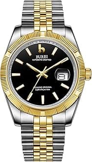 BUREIMen's Classic Luxury Watch Stainless Steel Waterproof Machine Watch Fashion Double Watch Date Sapphire Crystal